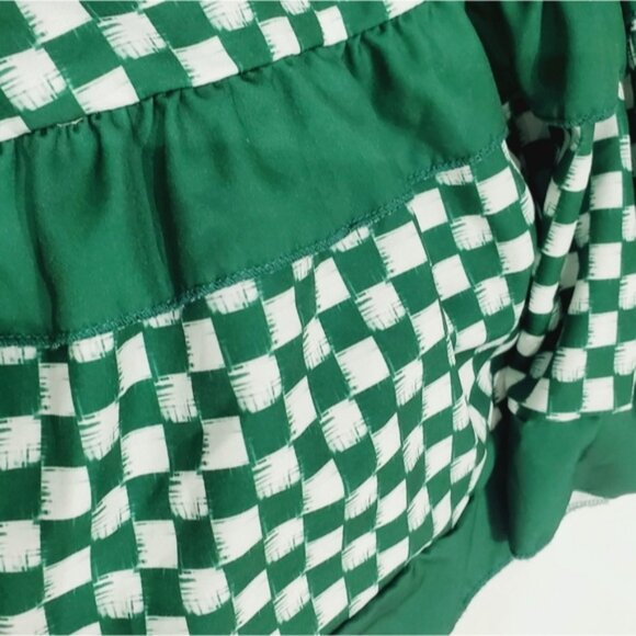 Green/White Checkmate Checkered Maxi Pleated Dress - Picture 13 of 16